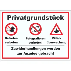 HB-Druck Privatgrundstück Betreten Fotografieren verboten Videoüberwachung Aufkleber A5 (148x210mm)