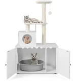 FANTASK Katzenmöbel Katzenbaum, 77,5x49x132 cm Katzenhaus mit Kratzbaum, Vielseitige Katzenhaus mit Spielball