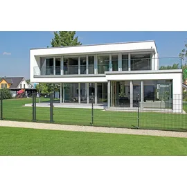 GAH Alberts Alberts Doppelstabmatten Zaun, Höhe 120 cm Länge 10 m, Zaun-Komplettset zum Einbetonieren, anthrazit, Pfosten 60x40 mm - Dunkelgrau