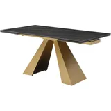 Vente-unique - Esstisch ausziehbar - 6 bis 10 Personen - Sicherheitsglas, Keramik & Metall - Marmor-Optik Schwarz & Goldfarben - lozipa von Maison