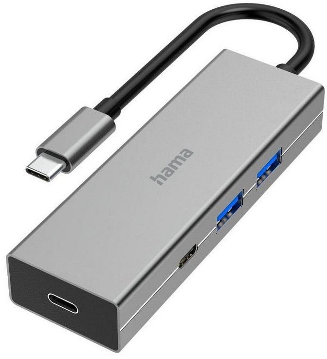 Produktbild Hama USB-C-Hub, 4 Ports, 2x USB-A, 2x USB-C, USB 3.2 Gen1, 5 Gbit/s USB-Adapter USB-C zu USB 3.2 Gen 1 Type A, USB-C, 15 cm grau