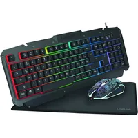 Maus (800-2400dpi - beleuchtet) & Tastatur mit atemberaubender Metalloberfläche + Regenbogen LED-Hintergrundbeleuchtung & Gaming Mauspad (35x25cm)