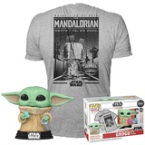 Funko & Star Wars (The Mandalorian - Grogu with Cookie Child, Baby Yoda) mit Cookie - Medium - W/COOKIE 9CM T-Shirt - Kleidung mit Vinyl-Sammelfigur - Geschenkidee Für Erwachsene Männer