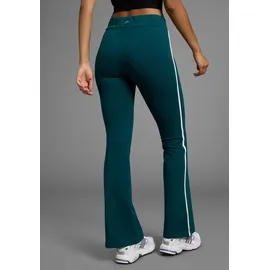 fayn sports FAYN SPORTS, Damen, Gr. 24, K + L Gr, blau (schwarz petrol), Jersey, Obermaterial: 90% Baumwolle, 10% Elasthan, unifarben mit Farbeinsatz, bootcut fit lang, Hosen Leggings, Logo als Reflektorprint