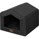 DOGGY Hundehütte – Hundehöhle mit Kissen - Winterfest Wasserdicht Wetterfester – Warm Hundehaus - Katzenhaus Für Draußen - Haustiere Kleine Hund Katze 55x59x34 cm - Schwarz