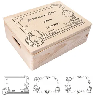 Creative Deco Personalisiert Einschulung Geschenk | Junge/Mädchen Schulanfang Geschenke | Einschulungsgeschenke Erster Schultag | Schultüte Holzkiste Erinnerungsbox | für 1. und 5. Klasse | Deko