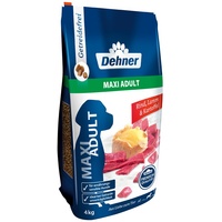 Dehner Premium Hundefutter Maxi Adult, Trockenfutter getreidefrei, für ausgewachsene Hunde großer Rassen, Rind / Lamm / Kartoffel, 4 kg