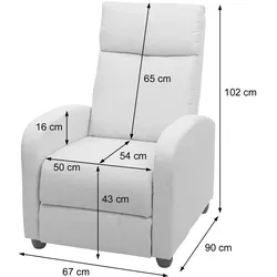 Mendler Fernsehsessel HWC-F76, Relaxsessel Sessel Liegesessel, Liegefunktion verstellbar Stoff/Textil ~ creme
