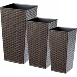 KADAX Rattan Blumentopf Set, Blumenkübel aus Kunststoff, 30+35+40 cm, Mokka