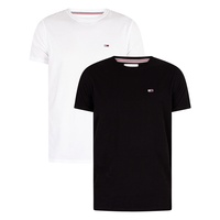Tommy Jeans Slim Fit, T-Shirt mit Label-Stitching im 2er-Pack, Black, XS