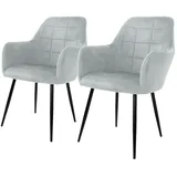 ECD Germany 2er Set Grau | Samtbezug, Armlehnen, Metallbeine, ergonomische Esszimmer- & Küchenstühle