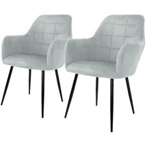 ECD Germany 2er Set Grau | Samtbezug, Armlehnen, Metallbeine, ergonomische Esszimmer- & Küchenstühle