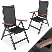 CCLIFE Gartenstühle 2er Set Hochlehner 7-fach verstellbar 150 x 60 x 110 cm dunkelgrau