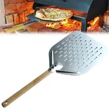 Delamiya 12 Zoll Pizzaschieber Perforiert, Pizzaheber aus Hart Eloxiertes AluminiumPerforiert Pizzaschaufel Pizzaheber und Brotschieber mit Verbrühungshemmend Griff für hausgemachte Pizza,Brot,Kuchen