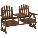 Outsunny 2-Sitzer Gartenbank Holz, wetterfest Sitzbank, Gartenmöbel mit Schirmloch, Beine im Wagenradform, Tisch Parkbank 120kg belastbar,