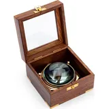 Nklaus Maritim 10 cm Lupe aus Messing in der Holzbox mit Glasdeckel Vergrößerungsglas Leselupe 11726