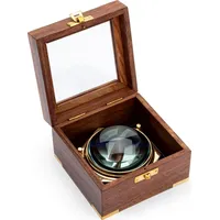 Nklaus Maritim 10 cm Lupe aus Messing in der Holzbox mit Glasdeckel Vergrößerungsglas Leselupe 11726