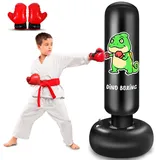 Boxsack Kinder, 165CM Aufblasbarer Standboxsack für 3-12 Kinder, Geschenke FüR Jungen Und MäDchen, Boxsack Stehend Kinder Set für Die Praxis Karate, Taekwondo, MMA (Dino)