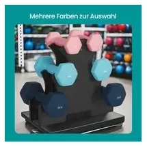 Songmics Kurzhantel Set Hexagon mit Hantelständer 2 x 1 kg, 2 x 2 kg, 2 x 3 kg, limettengrün, aquamarin, grau