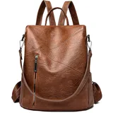 MultiValue Leder Rucksack Damen, Klassisch Stilvoll Umhängetaschen Handtasche Rucksack Mehrzweck Rucksack Wasserdicht Anti Diebstahl Reisetasche (Klassisch, Braun)