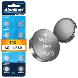 alpalium AG1 LR60 Alkaline Knopfzelle Batterien 10er Pack - 1.5V Ohne Quecksilber, Premium Qualität & Lange Lagerfähigkeit