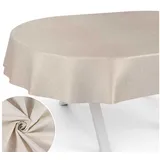 ANRO Tischdecke aus Stoff UNI Farben wasserabweisend Tischtuch Tischwäsche (Einzelstück 1-tlg), mit Acryl Beschichtung beige|grau Oval | 140 cm x 240 cm x 0.31 mm