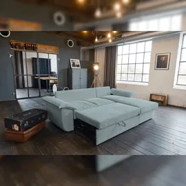 KAWOLA Sofa DAMETO Ecksofa Bettsofa Schlafsofa mit Stauraum Cord hellblau