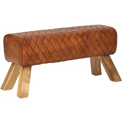 Kadima Design Extravagante Echtleder-Sitzbank mit massivem Mango Holz, Moderner und stilvoller Blickfang. 89x35x46 cm