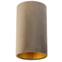 QAZQA Lampenschirm Velours taupe mit goldener Innenausstattung 15I15I25 I