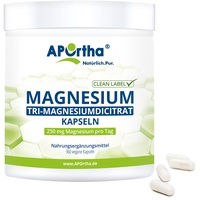 APOrtha® Magnesium-Citrat - Tri-Magnesiumdicitrat 360 Kapseln, 250 mg Magnesium pro Tagesverzehr, natürliches, elementares Magnesium