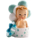 dekora – Taufdeko Junge in Geschenkbox 10 cm – Tortenfigur für Taufe – Tortendeko für Tauftorte – Aus lebensmittelechtem Harz gefertigt – Originelles und detailreiches