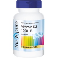 Fair & Pure® - Vitamin D3 1000 I.E - Cholecalciferol - Vitamin D aus Wollfett (Lanolin) - natürlich - ohne Magnesiumstearat - 90 Vitamin D3-Kapseln