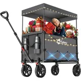 Sekey XXL Bollerwagen Faltbar Kinder 150L 150KG, Faltbarer Bollerwagen mit Dach Klappbarer Handwagen mit Sonnenschutz für Ausflug Strand Camping, Dach-S 4018, Grau