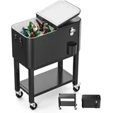 Bonnlo 57L Servierwagen mit Rollen, Beistellwagen, Patio-Kühlwagen, Kühlbox, Getränkekühler mit Flaschenöffner, Praktisch für Outdoor-Partys und BBQs, 35,5 x 66 x 81 cm, Schwarz
