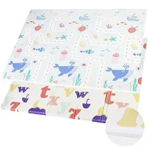 CCLIFE Krabbelmatte Baby Spielmatte Kinder 196x175x1.8cm Faltbar Spielteppich Spielunterlage Groß Rutschfest Beidseitig Tragbar Wasserdicht Innen Außen Bunt,CushHom
