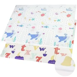 CCLIFE Krabbelmatte Baby Spielmatte Kinder 196x175x1.8cm Faltbar Spielteppich Spielunterlage Groß Rutschfest Beidseitig Tragbar Wasserdicht Innen Außen Bunt,CushHom