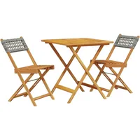 vidaXL 3-tlg. Bistro-Set Grau Poly Rattan und Massivholz