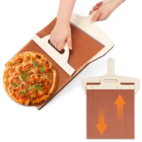 Atuoxing Sliding Pizza Peel, 60cm Pizzaschieber aus Holz, Pizza Schieber Rollbar, Schiebe Pizzaschaufel mit Griff, Pizza Slider
