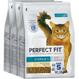 Perfect Fit Sterile Adult Trockenfutter für erwachsene, sterilisierte Katzen ab 1 Jahr - Huhn, 2,8 kg (3 Beutel)