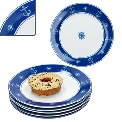 Ahoi 6er Set Kuchenteller Porzellan 6 Pers Dessert-Teller nautisch Anker
