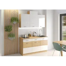 Küchen-Preisbombe Küchenzeile 150 cm Eiche Weiß Hochglanz