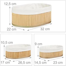 Relaxdays Regalkorb Set Bambus oval, 3 runde Aufbewahrungsboxen 12,5 x 32 x 22 cm braun