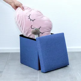 Intirilife Faltbarer Sitzhocker 30x30x30 cm in MEER BLAU - Sitzwürfel mit Stauraum und Deckel aus Stoff in Leinen Optik