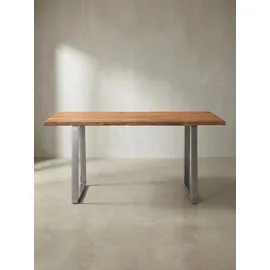 KADIMA DESIGN Bürotisch Massivholz Baumkante Industrial 180x90 cm Akazie XXL mit Chromgestell Goldbraun Handarbeit Tarn Kollektion Kadima Design