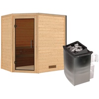 Woodfeeling KARIBU Sauna Svea Eckeinstieg, Ofen 9 kW Saunaofen mit Steuerung
