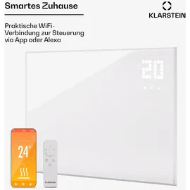 Klarstein Infrarotheizung mit Thermostat, 600W Elektroheizung, Smart Home Infrarotheizung zur Wandmontage, IR mit App-Steuerung & Erkennung Offener Fenster, Effizienter Feuchtraum Heizkörper CO2-Frei