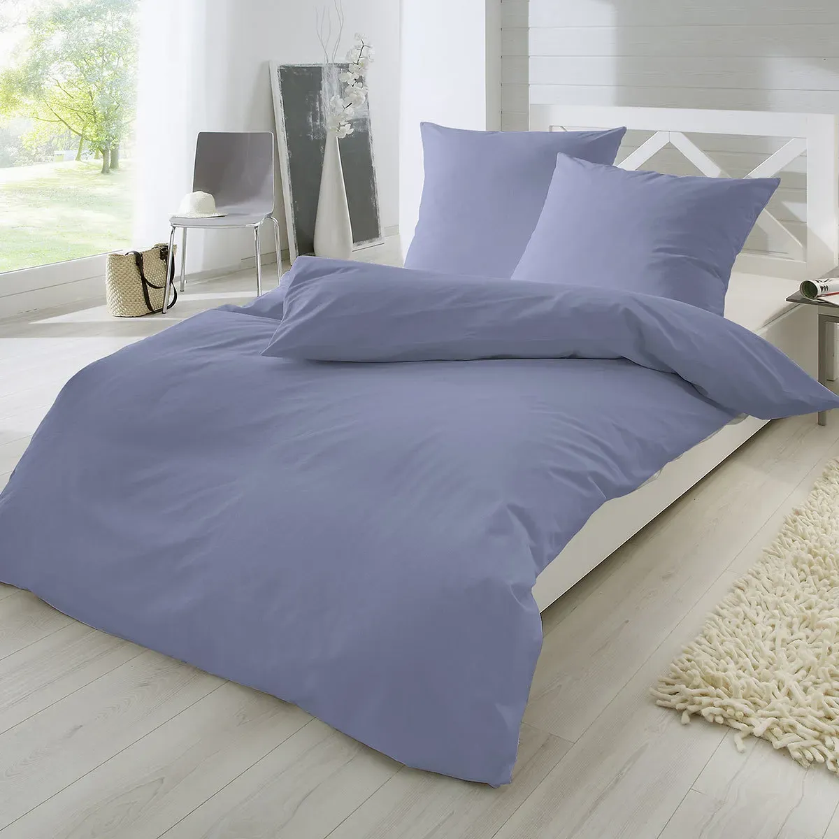 Enrico Coss Perkal Bettwäsche Uni blau 240x220 cm + 2x 80x80 cm - blau