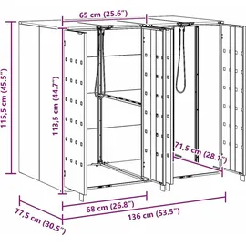 vidaXL Wagenmüllbehälter 2 Behälter 136 l Silber