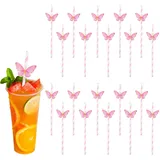 JIYIN 20 Strohhalm Papier, 19.7cm Gestreiftes Strohhalme Papier Rosa Einweg-Trinkhalme Papierstrohhalme Party Strohhalme Papier Stroh für Hochzeit Baby Dusche Party Supplies