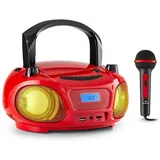 Auna Roadie Sing CD Boombox Boombox (FM-Radio, Kinder CD Player tragbar Musikbox Bluetooth CD Spieler Radio Soundbox) rot